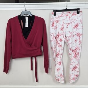 Fabletics Maroon/Pink and White Tie-Dye Leggings